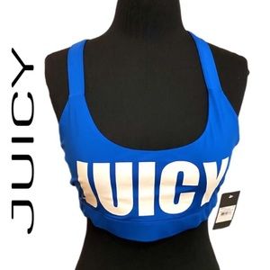 NWT Juicy Couture Sport Lapis Blue Cross Back Sports Bra Blue White Size Large